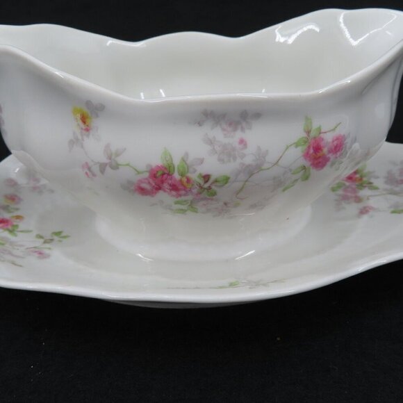 C Ahrenfeldt Limoges Gravy Boat Pink Yellow Roses Garden Flowers Floral Vintage - Picture 3 of 15